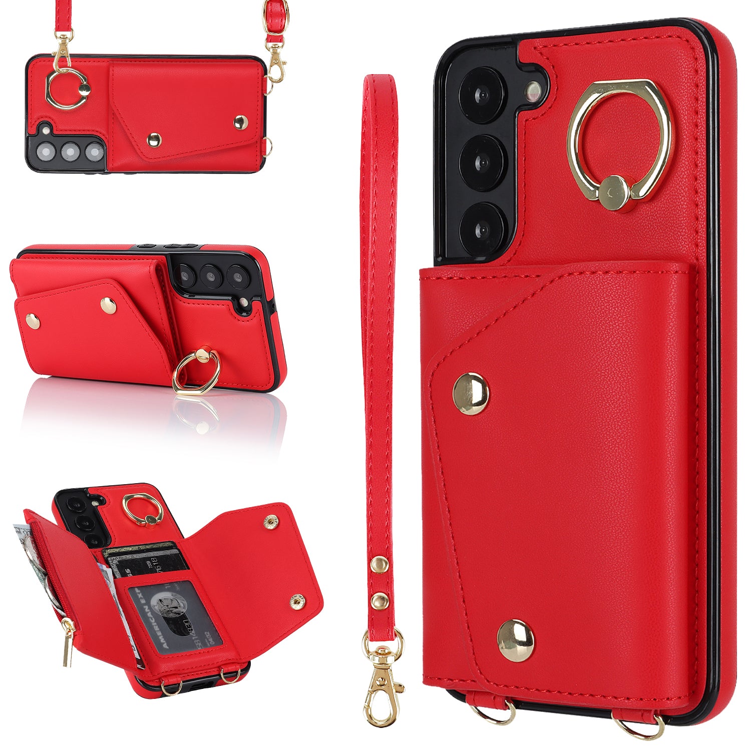 Zipper Wallet Phone Case for Samsung Galaxy S22 5G PU Leather Coated TPU Ring Kickstand Phone Cover Zipper Wallet Phone Case for Samsung Galaxy S22 5G PU Leather Coated TPU Ring Kickstand Phone Cover